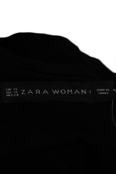 Zara Woman Women Black V-Neck Viscose Long Sleeve Basic Blouse Pullover Size XS
