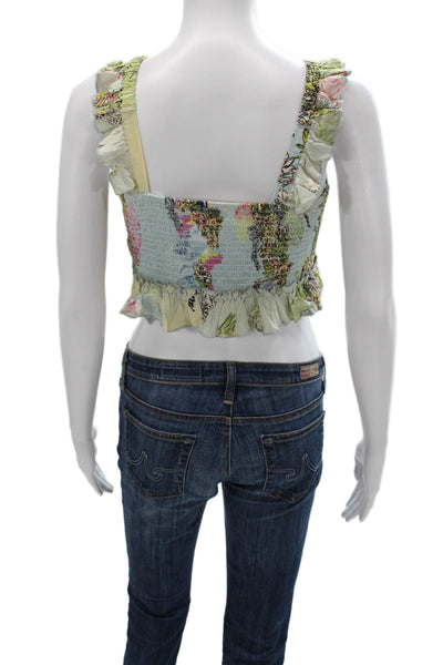 Z&L Europe Women Cropped Animal Print V-Neck Sleeveless Tie Blouse Size S