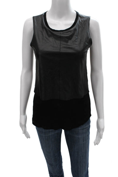 Generation Love Womens Basic Linen Sleeveless Round Neck Tank Black Size XS