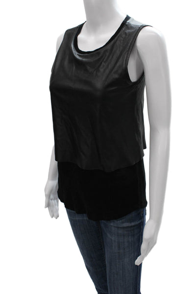Generation Love Womens Basic Linen Sleeveless Round Neck Tank Black Size XS