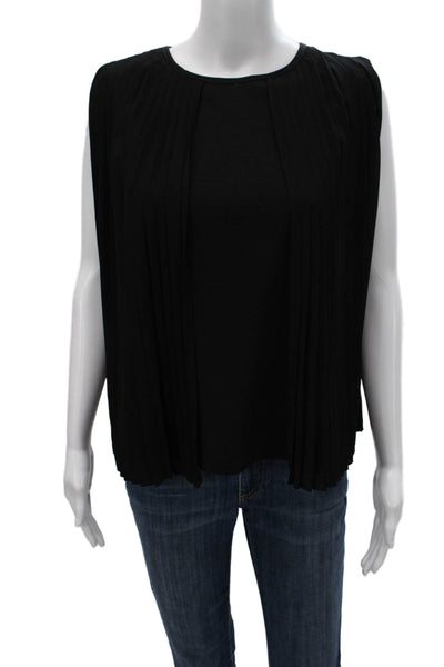 Gracia Womens Black Sleeveless Blouse Round Neck Zip Polyester Size S
