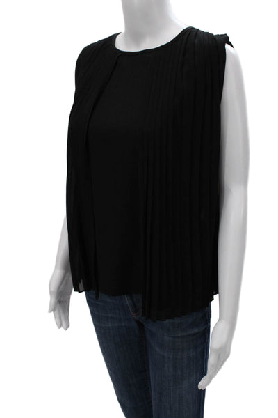 Gracia Womens Black Sleeveless Blouse Round Neck Zip Polyester Size S