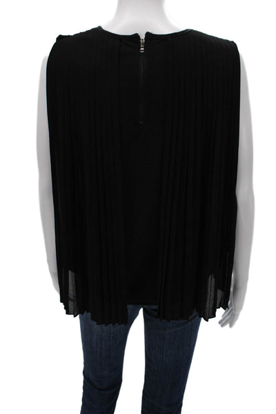 Gracia Womens Black Sleeveless Blouse Round Neck Zip Polyester Size S