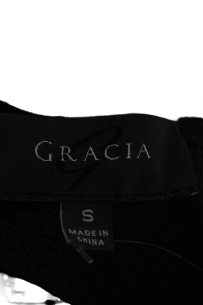 Gracia Womens Black Sleeveless Blouse Round Neck Zip Polyester Size S