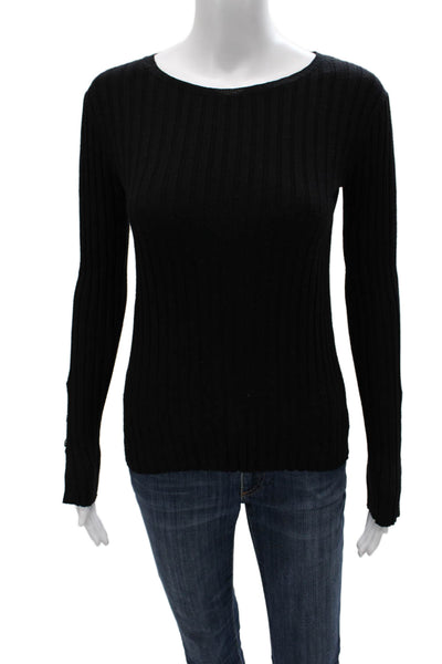 Theory Women Pullover Sweater Black Scoop Neck Long Sleeve Wool Blend Size PP