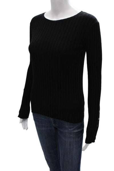 Theory Women Pullover Sweater Black Scoop Neck Long Sleeve Wool Blend Size PP