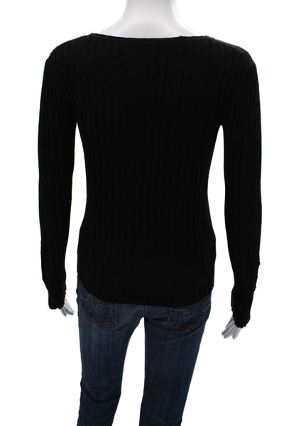 Theory Women Pullover Sweater Black Scoop Neck Long Sleeve Wool Blend Size PP