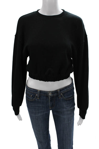 Zara Women Black Cotton Pullover Sweatshirt Crew Neck Long Sleeve Size S