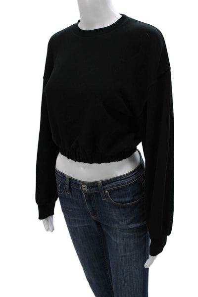 Zara Women Black Cotton Pullover Sweatshirt Crew Neck Long Sleeve Size S