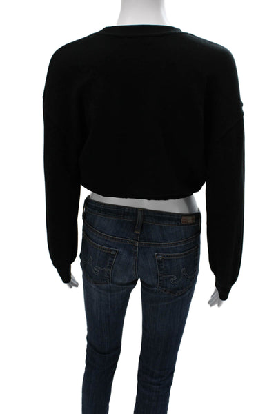 Zara Women Black Cotton Pullover Sweatshirt Crew Neck Long Sleeve Size S