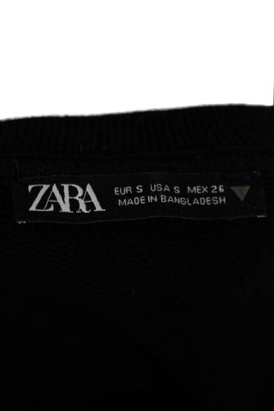 Zara Women Black Cotton Pullover Sweatshirt Crew Neck Long Sleeve Size S