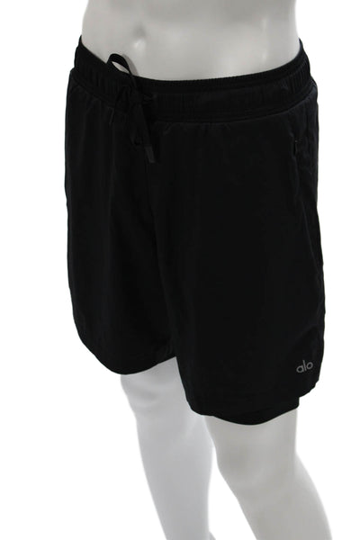 Alo Mens Athletic Black Polyester Drawstring Shorts Size M