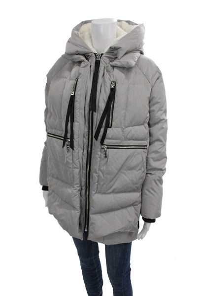 Orolay Women Puffer Jacket Gray Zip Polyester Long Sleeve Winter Size S