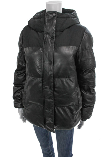 Champion Womens Puffer Jacket Black Polyurethane Long Sleeve Size M