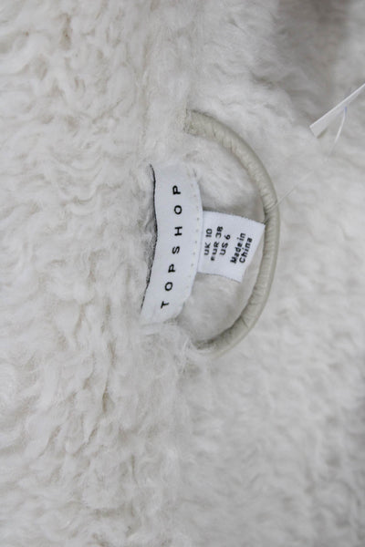 Topshop Women Aviator Jacket Ivory Zip Polyurethane Long Sleeve Size 6