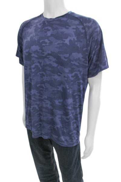 Peter Millar Mens Pullover Camouflage Crew Neck Blue Short Sleeve Size M