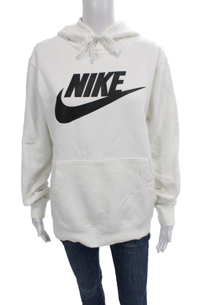 Nike Womens Pullover Hoodie White Cotton Crew Neck Long Sleeve Size S