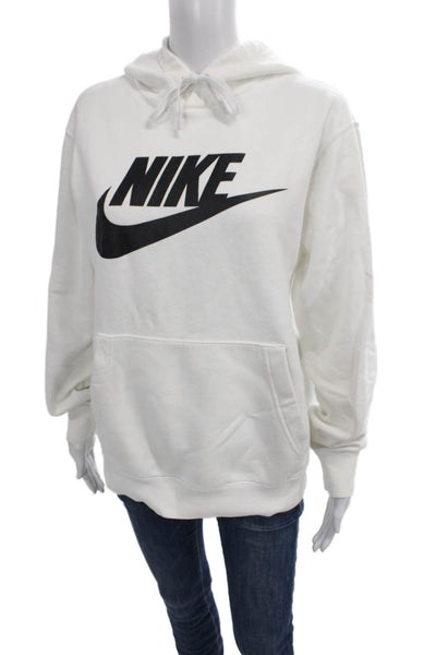 Nike Womens Pullover Hoodie White Cotton Crew Neck Long Sleeve Size S