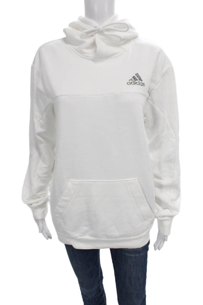 Adidas Womens White Cowl Neck Pullover Hoodie Cotton Long Sleeve Size L