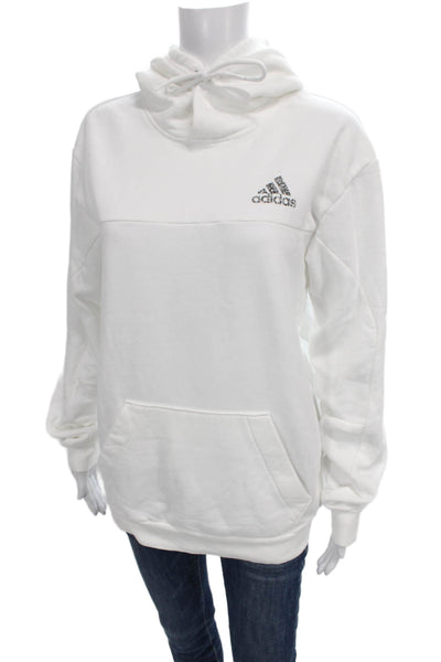 Adidas Womens White Cowl Neck Pullover Hoodie Cotton Long Sleeve Size L