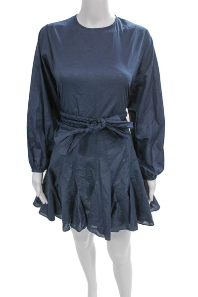 Rhode Womens Fit & Flare Blue Cotton Long Sleeve Mini Dress Size XS