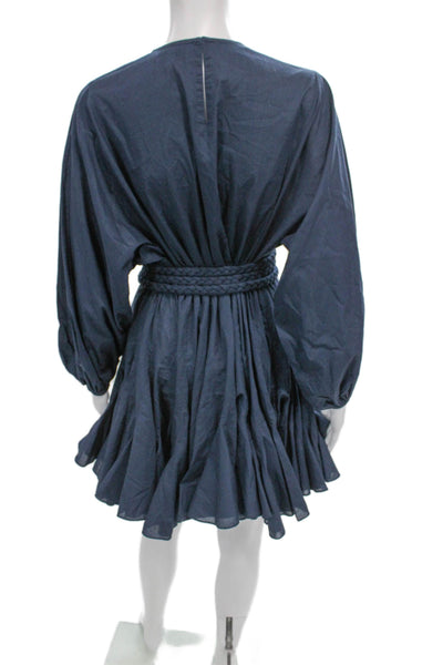 Rhode Womens Fit & Flare Blue Cotton Long Sleeve Mini Dress Size XS