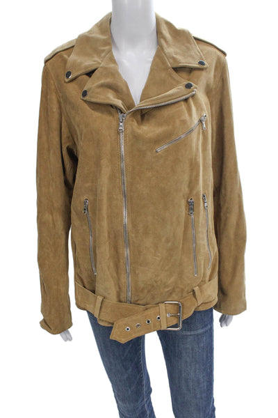 A.F.B. Women Biker Suede Jacket Beige Buckle Long Sleeve Size M