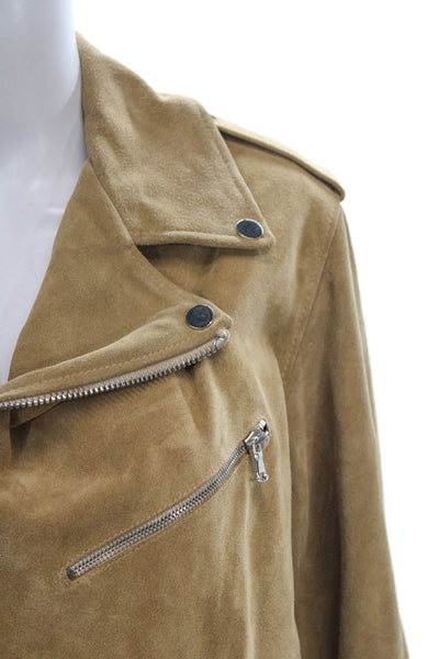 A.F.B. Women Biker Suede Jacket Beige Buckle Long Sleeve Size M