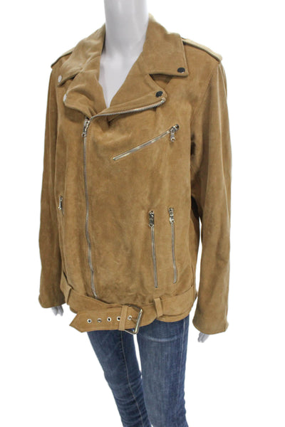 A.F.B. Women Biker Suede Jacket Beige Buckle Long Sleeve Size M