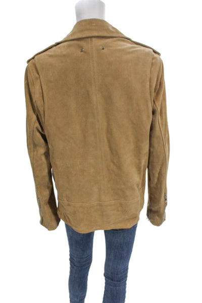 A.F.B. Women Biker Suede Jacket Beige Buckle Long Sleeve Size M