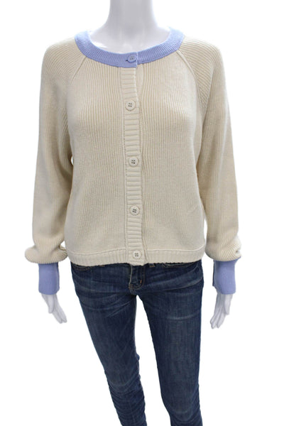 RD Womens Ivory Cotton Cardigan Long Sleeve Round Neck Size M