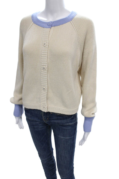 RD Womens Ivory Cotton Cardigan Long Sleeve Round Neck Size M