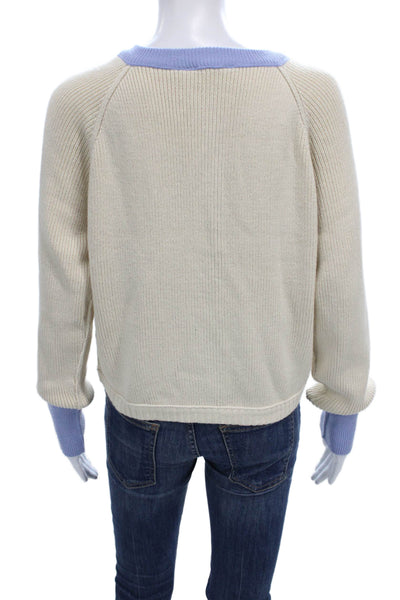 RD Womens Ivory Cotton Cardigan Long Sleeve Round Neck Size M