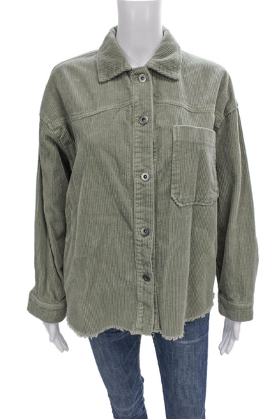 Zara Womens Basic Jacket Green Cotton Button Long Sleeve Solid Size S