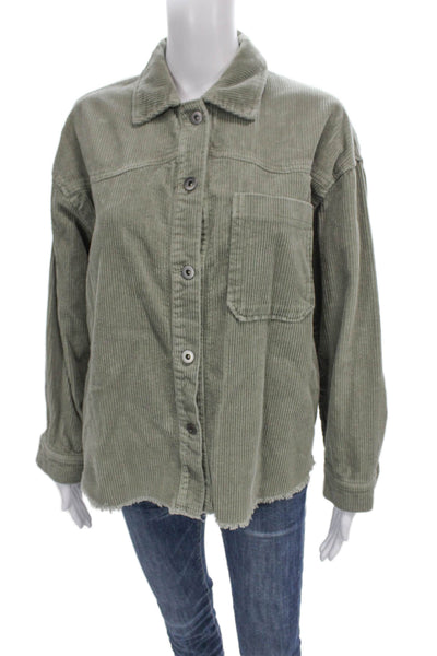 Zara Womens Basic Jacket Green Cotton Button Long Sleeve Solid Size S