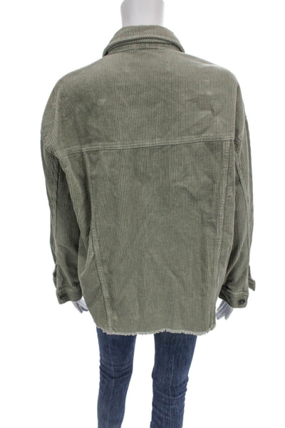 Zara Womens Basic Jacket Green Cotton Button Long Sleeve Solid Size S
