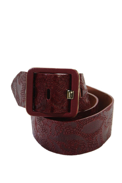 Brave Womens Embossed Leather Wide Belt Red Size 34