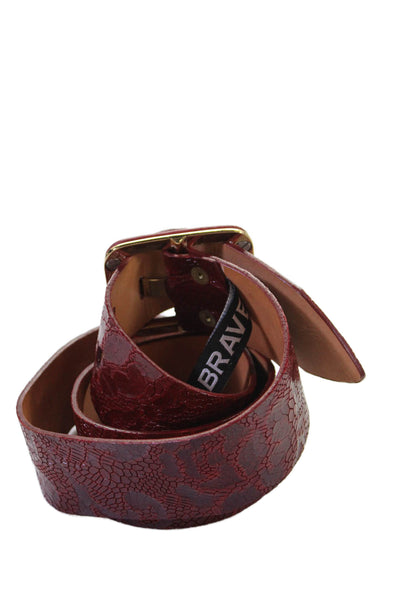 Brave Womens Embossed Leather Wide Belt Red Size 34