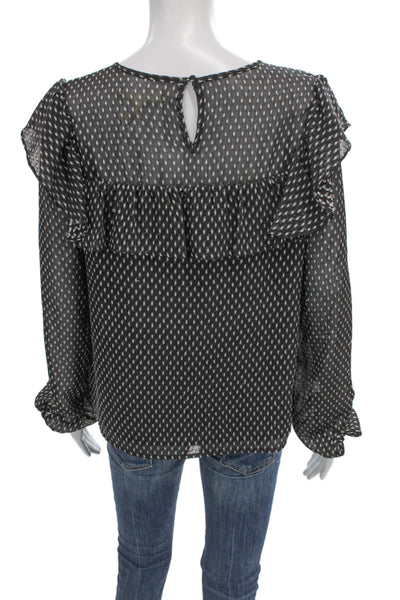 Avec Les Filles Womens Black Round Neck Long Sleeve Button Blouse Size M
