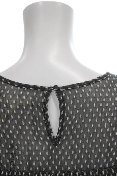 Avec Les Filles Womens Black Round Neck Long Sleeve Button Blouse Size M