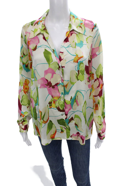 Zara Womens Basic Floral Collared Button Long Sleeve Polyester Blouse Size S