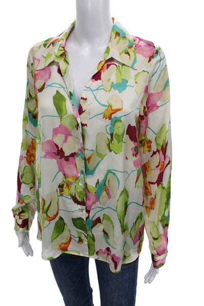 Zara Womens Basic Floral Collared Button Long Sleeve Polyester Blouse Size S