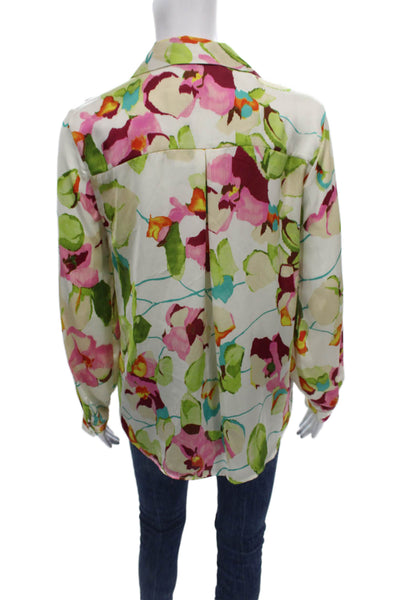 Zara Womens Basic Floral Collared Button Long Sleeve Polyester Blouse Size S