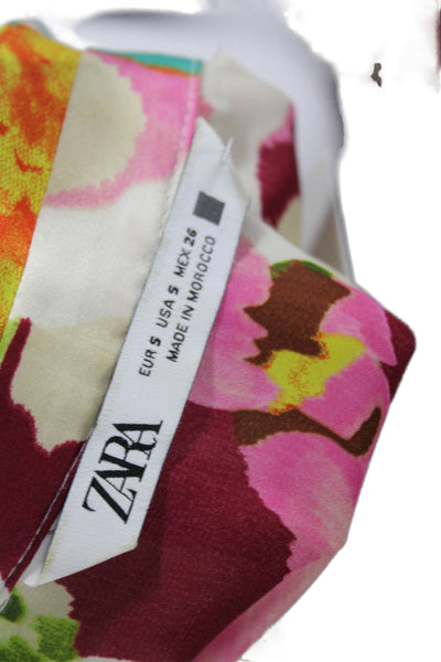 Zara Womens Basic Floral Collared Button Long Sleeve Polyester Blouse Size S
