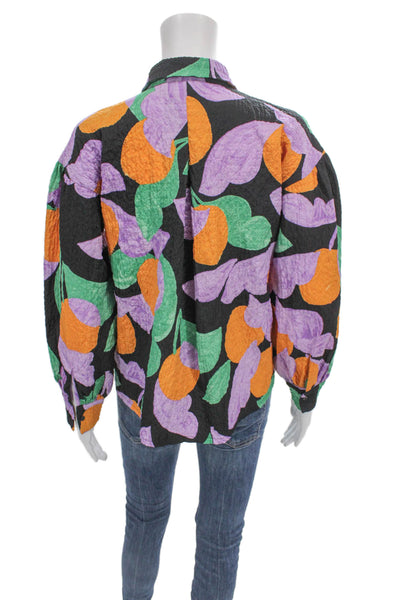 Compania Fantastica Womens Collared Geometric Black Blouse Long Sleeve Size XS