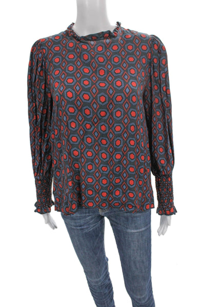 Zara Woman Women Geometric Cotton Long Sleeve Blouse Multicolor Size S