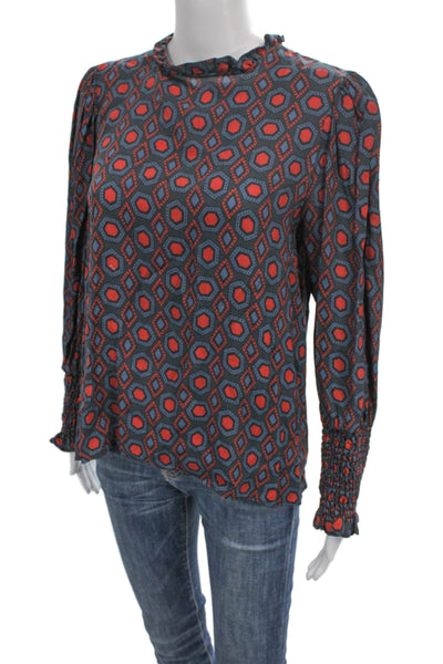 Zara Woman Women Geometric Cotton Long Sleeve Blouse Multicolor Size S