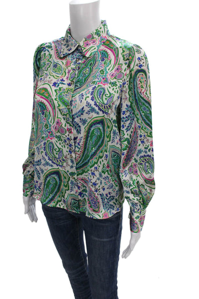 Zara Women Multicolor Paisley Blouse Button Up Long Sleeve Size S