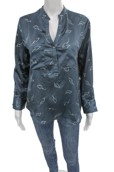 Zara Basic Womens Tunic Blue Floral Henley Long Sleeve Polyester Size S