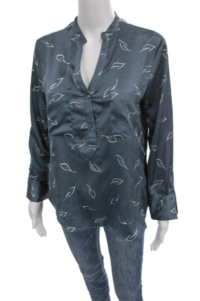 Zara Basic Womens Tunic Blue Floral Henley Long Sleeve Polyester Size S